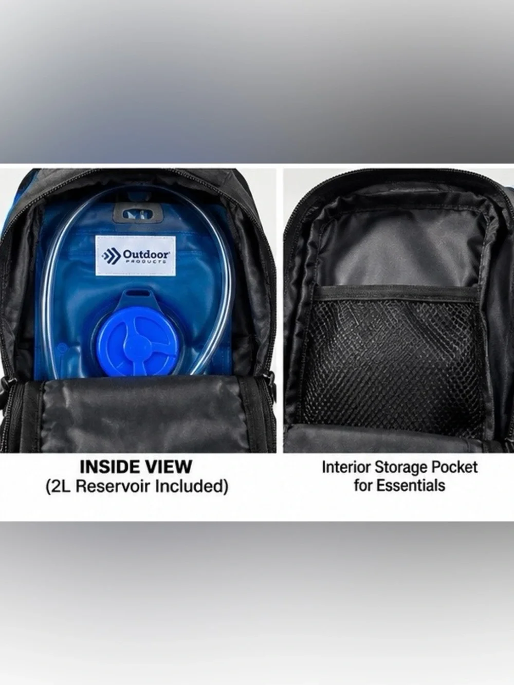 Outdoor Products Norwood 6.7L Hydration Backpack 2L Reservoir Hiking Black Blue